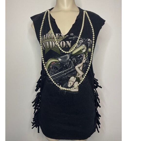 Harley Davidson Tops - Harley Davidson Motorcycles Custom Embellished T Shirt Pearls Vintage Small